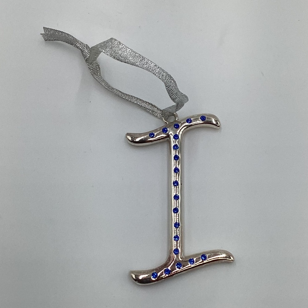Harvey Lewis "I"‎ Monogram Ornament Silver Plated Blue Swarovski Crystals